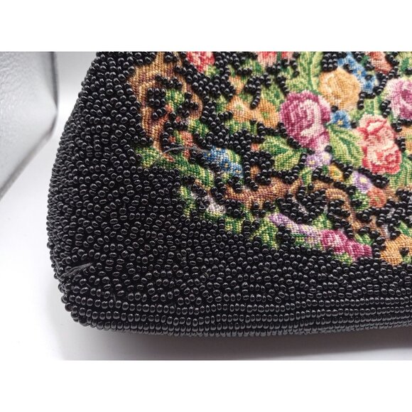 Vtg Early 1900's Style FLORAL Petit Point Needlepoint Embroidered Beaded Purse - Picture 6 of 11